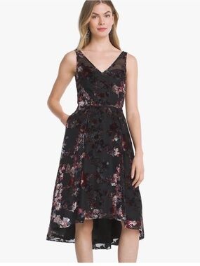 White House Black Market Black Floral V-Neck High-Low Dress
